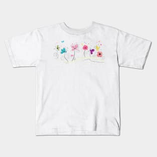 Spring time abstract doodle flowers Kids T-Shirt